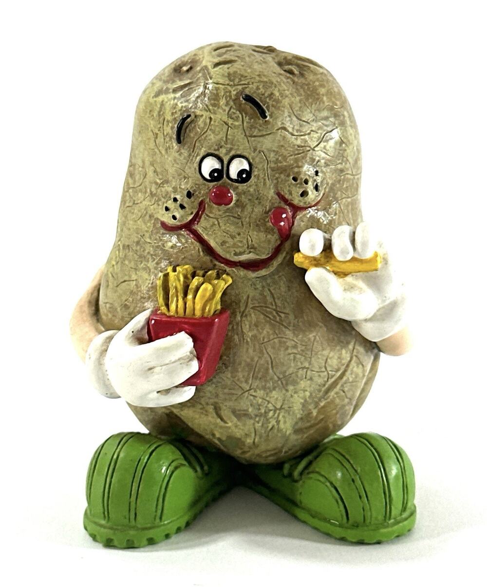 Vintage Sculptures Potato Character Figurine Eating French Fries 3” Funny Food